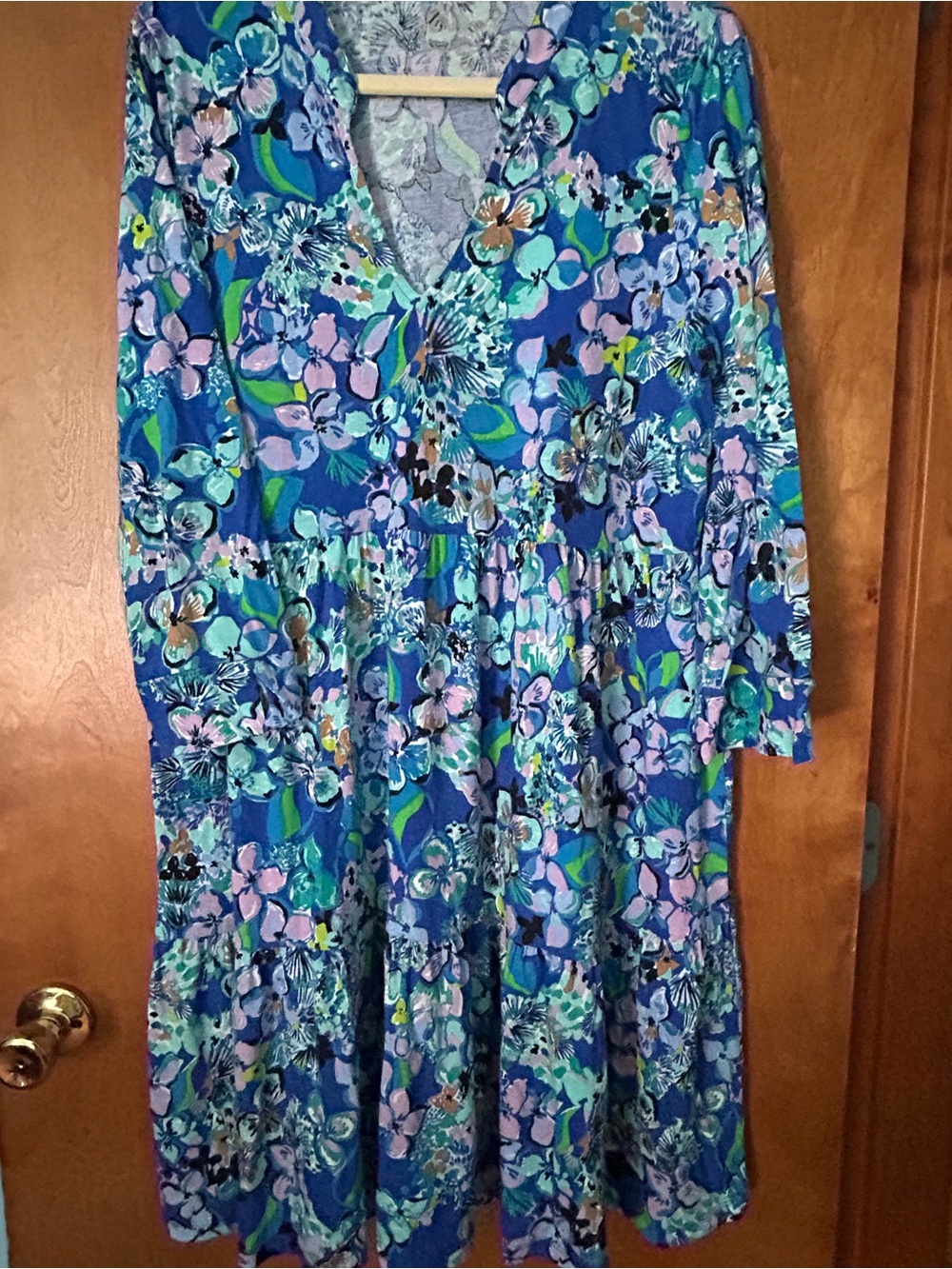 Lilly Pulitzer Blue Floral Tiered V-Neck Women’s Dress